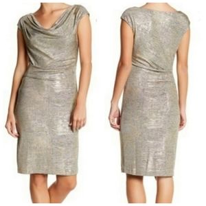 Vince Camuto Metallic Ruched Sheath Dress, Size 10